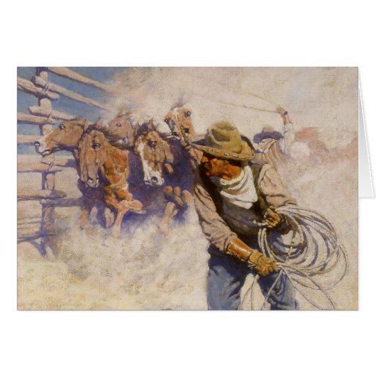 NC Wyethによる「馬小屋の中でVintage Western Cowboys」 (正面横)