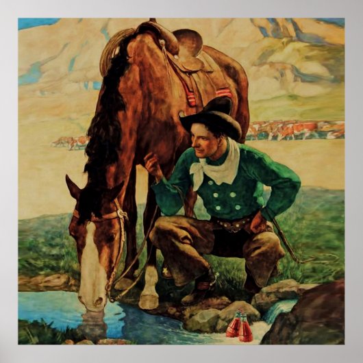 NC Wyethによる「Cowboy Watering His Horse」 ポスター (正面)