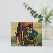 NC Wyethによる「Cowboy Watering His Horse」 ポストカード (スタンド正面)