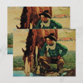 NC Wyethによる「Cowboy Watering His Horse」 ポストカード (正面/裏面)
