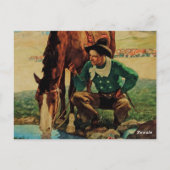 NC Wyethによる「Cowboy Watering His Horse」 ポストカード (裏面)