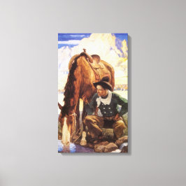 NC Wyethによる「Cowboy Watering His Horse」ヴィンテージアート キャンバスプリント
