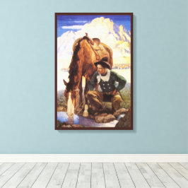 NC Wyethによる「Cowboy Watering His Horse」ヴィンテージアート キャンバスプリント