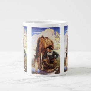 NC Wyethによる「Cowboy Watering His Horse」ヴィンテージアート ジャンボコーヒーマグカップ