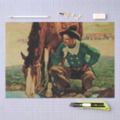 NC Wyethによる「Cowboy Watering His Horse」 薄葉紙 (クラフト)