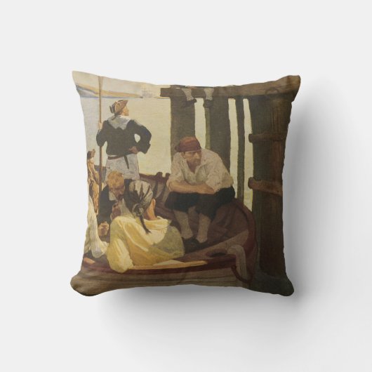 NC Wyethによる「Queen's Ferry」、ヴィンテージ海賊 クッション (正面)