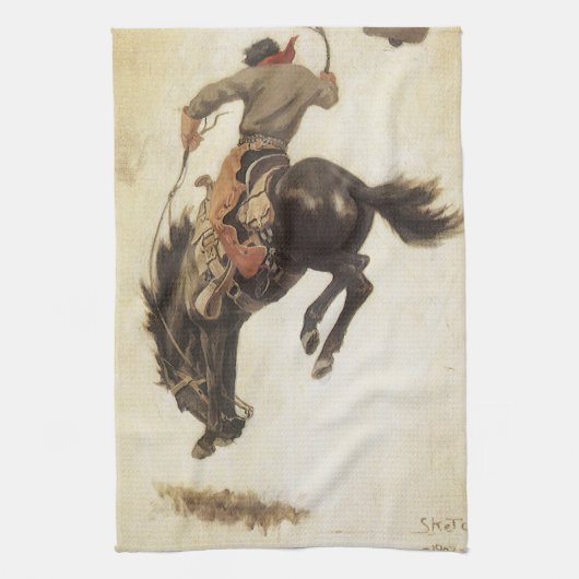 NC Wyethの「ブロンコバスターの研究」 キッチンタオル (縦)