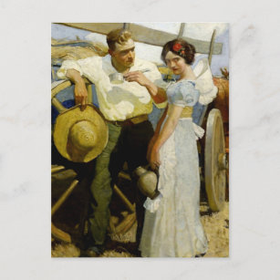 NC Wyethの「プレーリーカップルとワゴン」 ポストカード