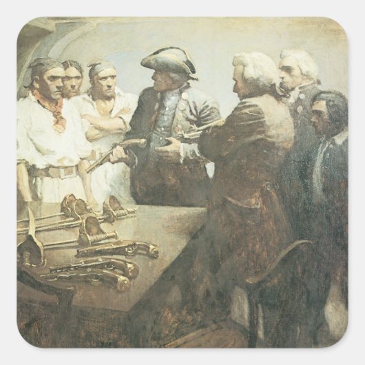 NC Wyeth の『反乱の準備』, ヴィンテージ海賊イラスト スクエアシール (正面)