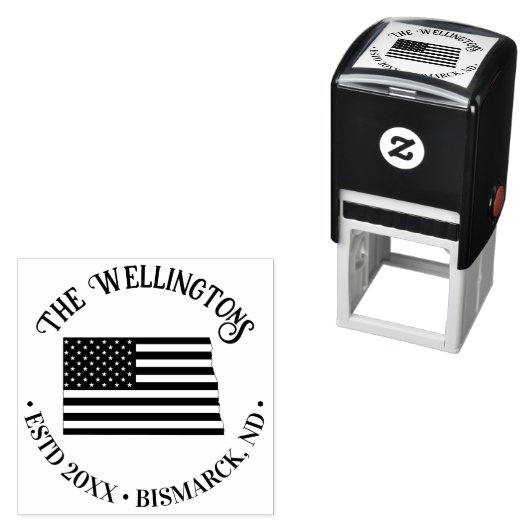 ND州マップストライプ星ファミリ名日付場所 セルフインキングスタンプ (インサイチュ)