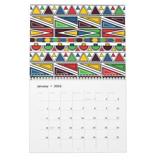Ndebele Patterns：伝統の鮮やか年 カレンダー (1月 2026)