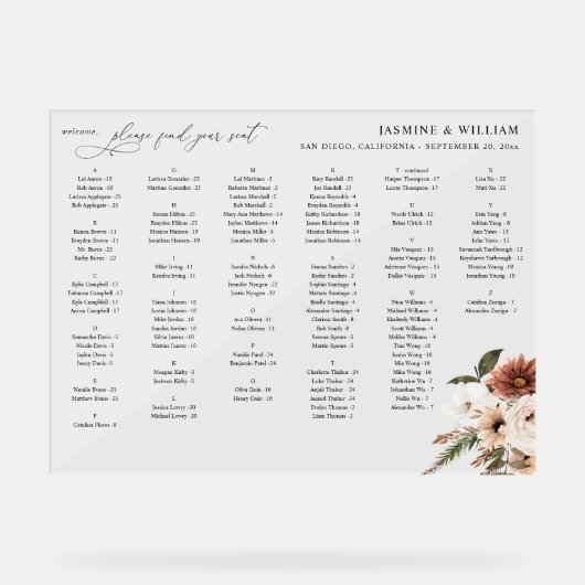 Ne Boho素朴フローラアルファベット座席表S アクリルサイン (正面)