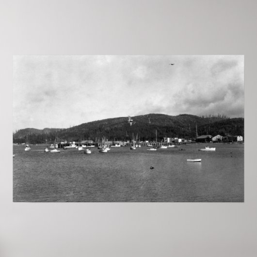 Neah Bay, WAビューと魚釣りボート写真 ポスター (正面)
