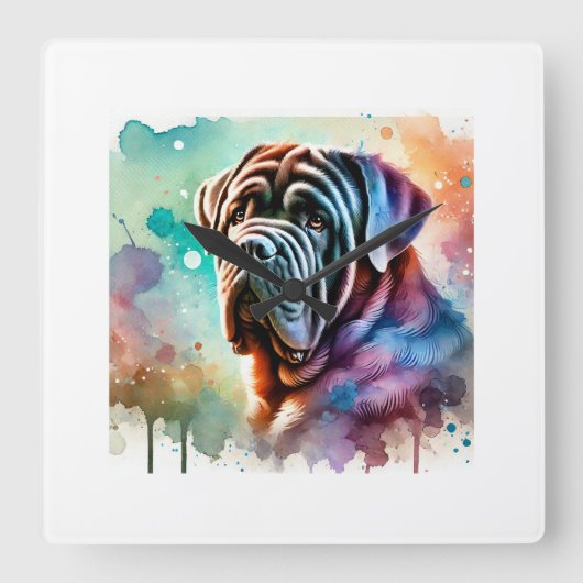 Neapolitan Mastiff 081024AREF144 - Watercolor スクエア壁時計 (正面)