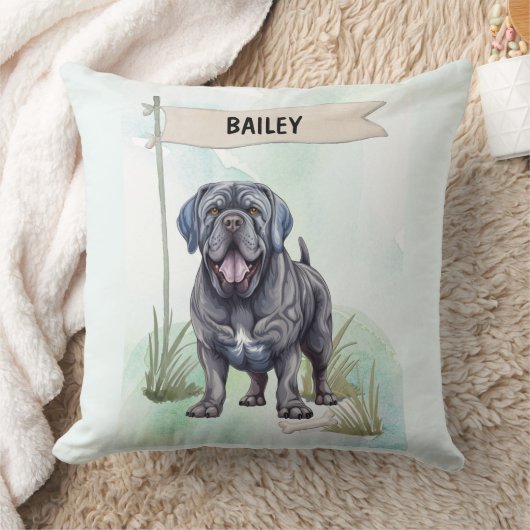 Neapolitan Mastiff Watercolor Personalized Dog クッション (ブランケット)