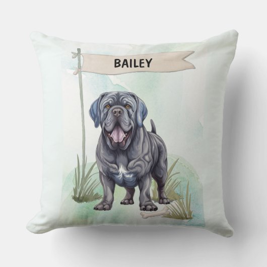 Neapolitan Mastiff Watercolor Personalized Dog クッション (正面)