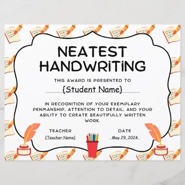 Neastest Handwriting Student Recognition賞 (正面)