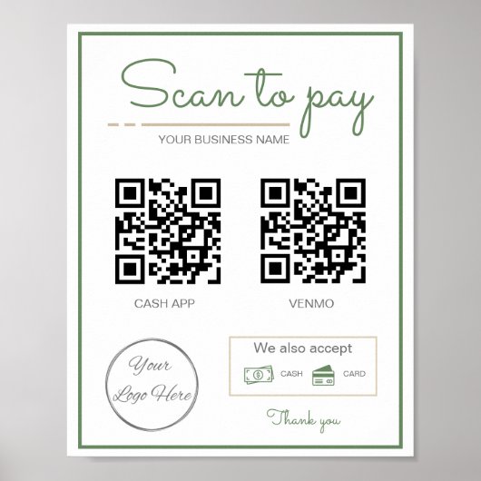 Neatral sage green 2 QRコードのビジネススキャンを支払う ポスター (正面)