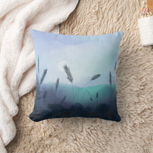 Nebeliger Morgen über dem Kornfeld  クッション (ブランケット)