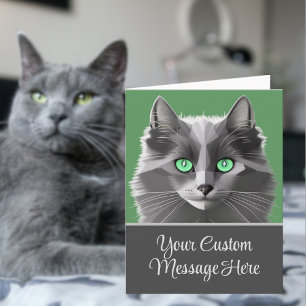 Nebelung Gray Cat顔 – 任意のメッセージカバー文字 ノートカード