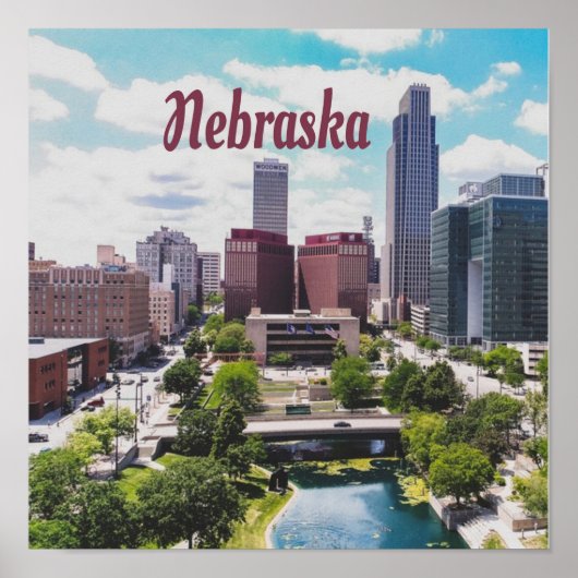 Nebraska City Skyline Omaha ポスター (正面)