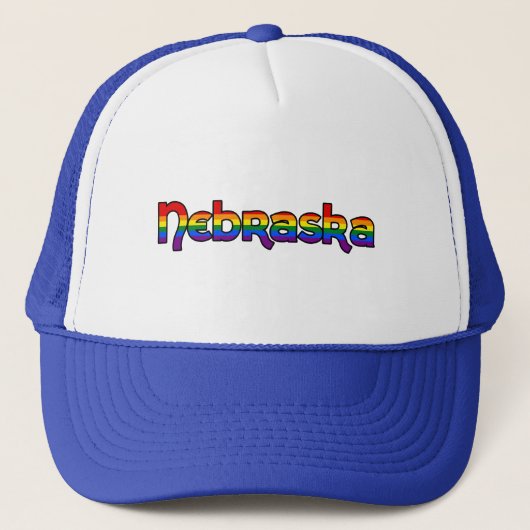 Nebraska Rainbow text Hat キャップ (正面)