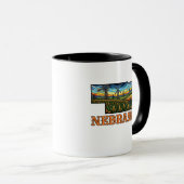 Nebraska Tattoo Style Outline with Cornfields  マグカップ (正面右)