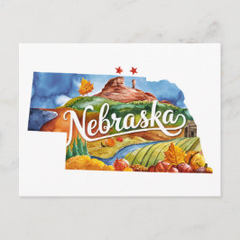Nebraska USA State Shaped Vintage Watercolor ポストカード