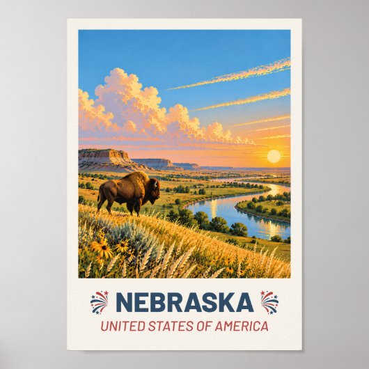 Nebraska USA – Vintage Travel Poster ポスター (正面)