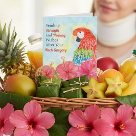 Neck Surgery Healing Scarlet Macaws, Hibiscus カード