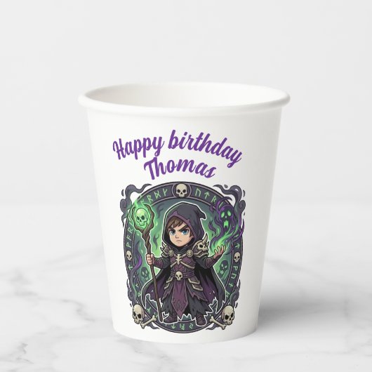 Necromancer Dark Magic Anime Chibi Gamer Birthday 紙コップ (正面)