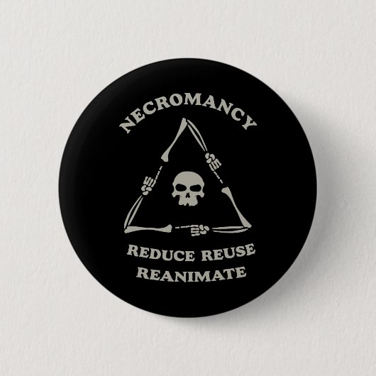 Necromancy Reduce Reuse Reanimate Funny Skeleton M 缶バッジ (正面)