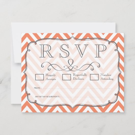 Nectarine Orange Chevron Wedding RSVPカード (正面)