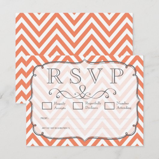 Nectarine Orange Chevron Wedding RSVPカード (正面/裏面)