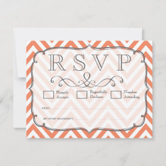 Nectarine Orange Chevron Wedding RSVPカード