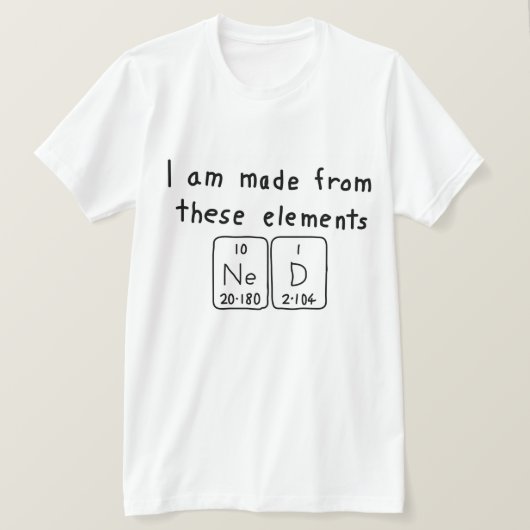 Nedの周期表の名前のワイシャツ Tシャツ (デザイン正面)