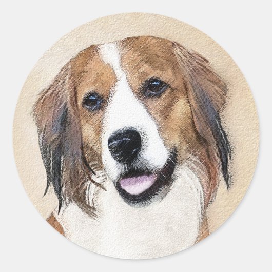 Nederlandse Kooikerhondje絵画ズ – Dog Art ラウンドシール (正面)