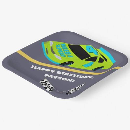 Need 4スピードレースカーボーイズ4th誕生日パーティー ペーパープレート (傾斜あり)