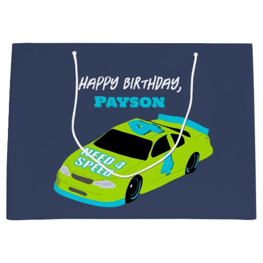 Need 4スピードレースカーボーイズ4th誕生日パーティー ラージペーパーバッグ (正面)
