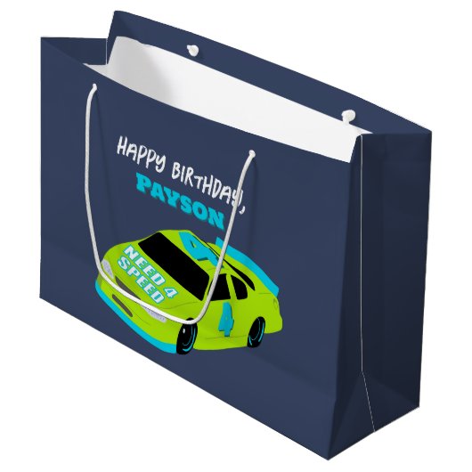 Need 4スピードレースカーボーイズ4th誕生日パーティー ラージペーパーバッグ (正面アングル)