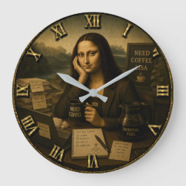 Need Coffee Funny Mona Lisa Coffee Lover Gift ラージ壁時計