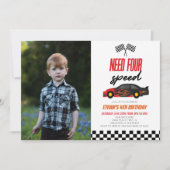 Need Four Race Car 4th写真誕生日パーティー 招待状 (正面)