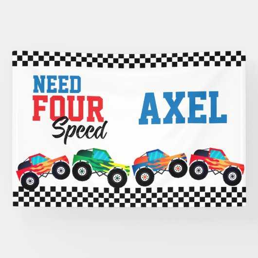 Need Four Speed モンスタートラック レース 4歳の誕生日 バ 横断幕 (横)