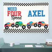Need Four Speed モンスタートラック レース 4歳の誕生日 バ 横断幕 (トレードショー)
