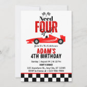 Need Four Speed レースカー 男の子 4歳 誕生日パーティー 招待状 (正面)