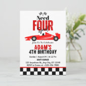 Need Four Speed レースカー 男の子 4歳 誕生日パーティー 招待状 (スタンド正面)