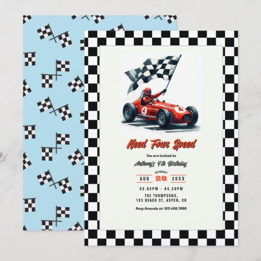 Need Four Speed レースカー 4歳の誕生日パーティー 招待状 (正面/裏面)
