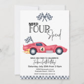 Need FOUR Speed 誕生日招待状|赤いレーシングカー 招待状 (正面)