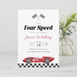 Need Four Speed 4th Birthday Vintage Race Car 招待状