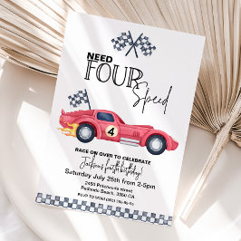 Need FOUR Speed Birthday Invitation | Red Race Car 招待状